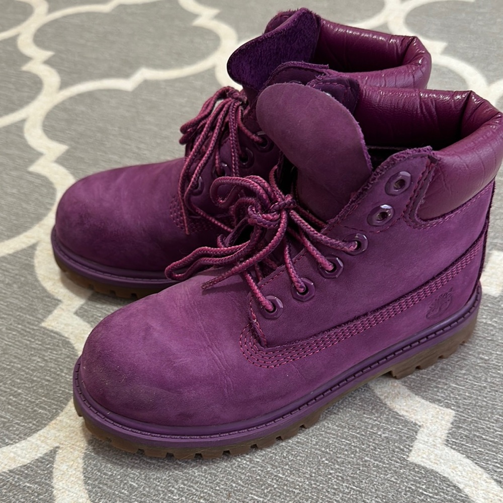 Timberland Purple Boots with Lace-Up Design and Rubber Sole